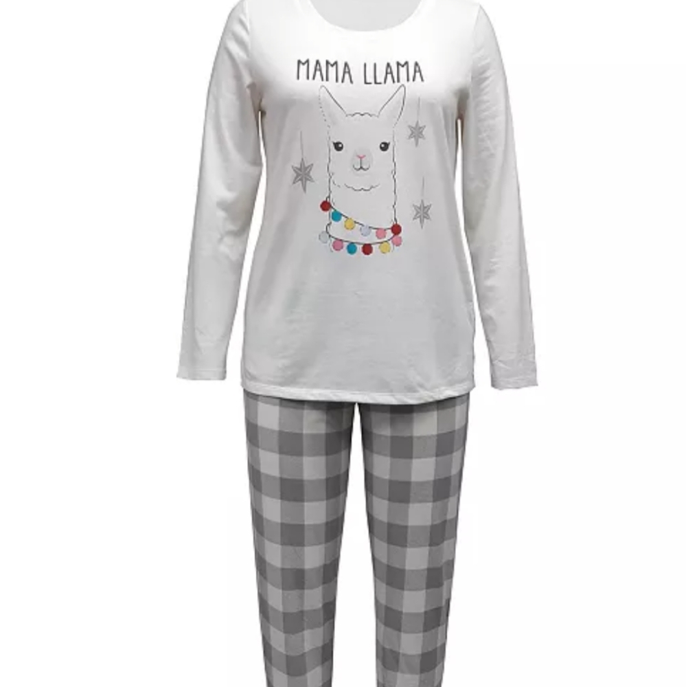 Family Pajamas set mama llama white gray holiday Christmas gift Lamb Checkered